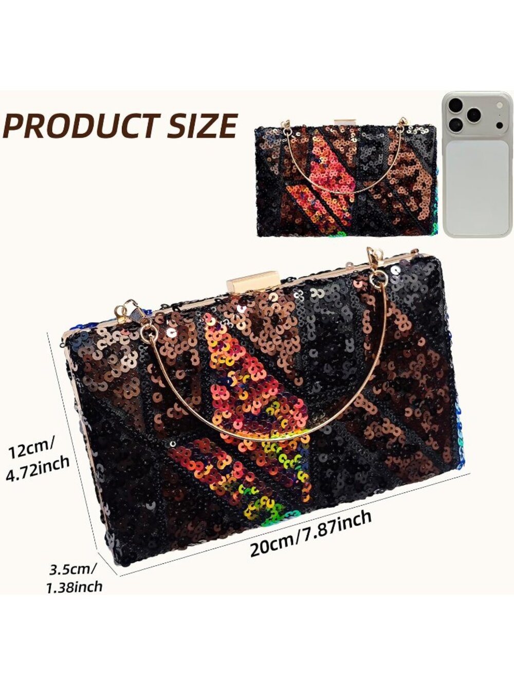 Womens Black Iridescent Sparkly Sequin Top Handle Clutch Purse Evening Handbag - Picture 3 of 6